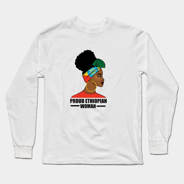 Proud Ethiopian Woman, Ethiopia Flag, Afro African Long Sleeve T-Shirt by dukito